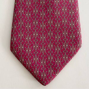 HERMÈS Paris 7169 FA Burgundy “H’’  Monogram 100% Silk Tie Necktie Made France